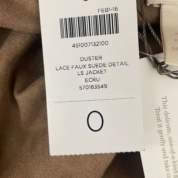 Chico’s NEW Lace Faux Suede 3/4 Sleeve Duster Jacket sz 0 - Picture 9 of 9